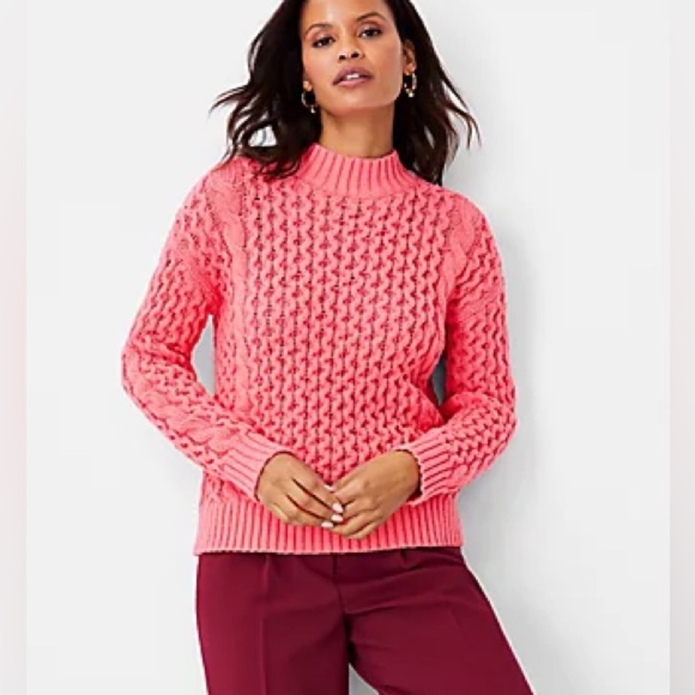 Ann Taylor Women’s XL HONEYCOMB CABLE SWEATER IN WATERMELON FIZZ
